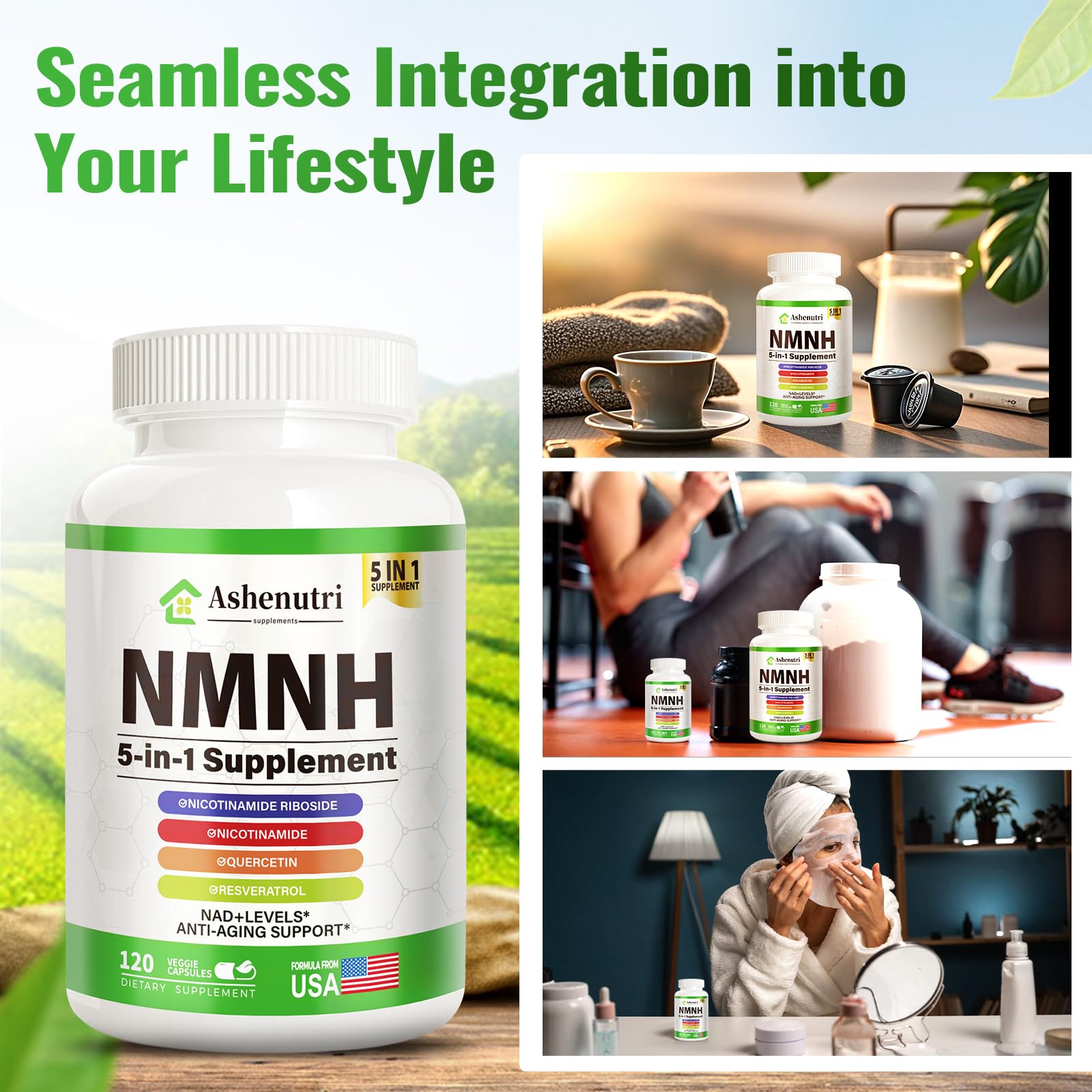 NMNH (Dihydronicotinamide Mononucleotide), NMN Alternative Supplement w/Niacinamide (Vitamin B3), Quercetin, Trans-Resveratrol, Support NAD+, Skin Cell Health*, Anti-Aging & Energy, 120 Caps Ashenutri buy australia supplements