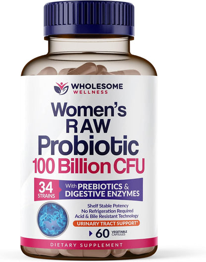 Wholesome Wellness Probiotics for Women 100 Billion CFUs with Prebiotics, Digestive Enzymes + Liposomal Vitamin C Capsules High Absorption, Ascorbic Acid Supplement Bundle Gsupps Australia