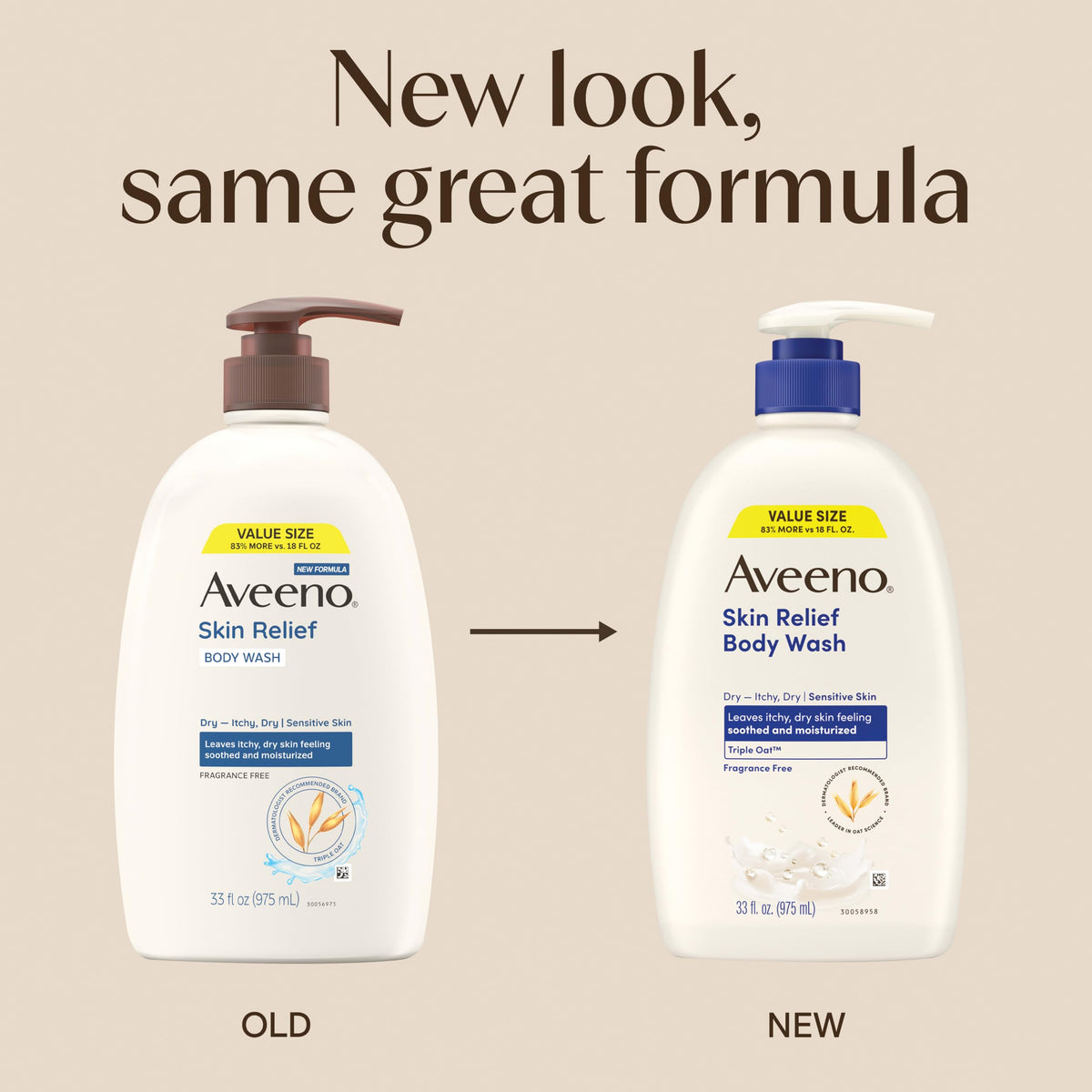 Aveeno Skin Relief Body Wash with Triple Oat Complex, Fragrance-Free, Gentle Daily Body Wash for Sensitive Skin Leaves Itchy, Dry Skin Feeling Soothed & Moisturized, Value Size 33 Fl Oz Aveeno