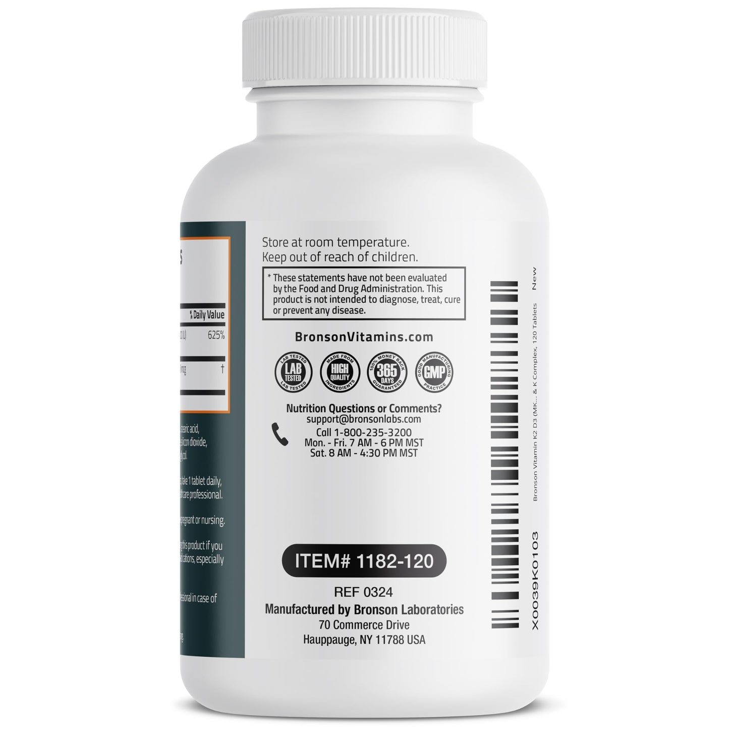 Bronson Vitamin K2 D3 (MK7) Supplement Non-GMO Formula Vitamin D3 5000IU (125 mcg) & 90 mcg K2 MK-7, Easy to Swallow D Bronson