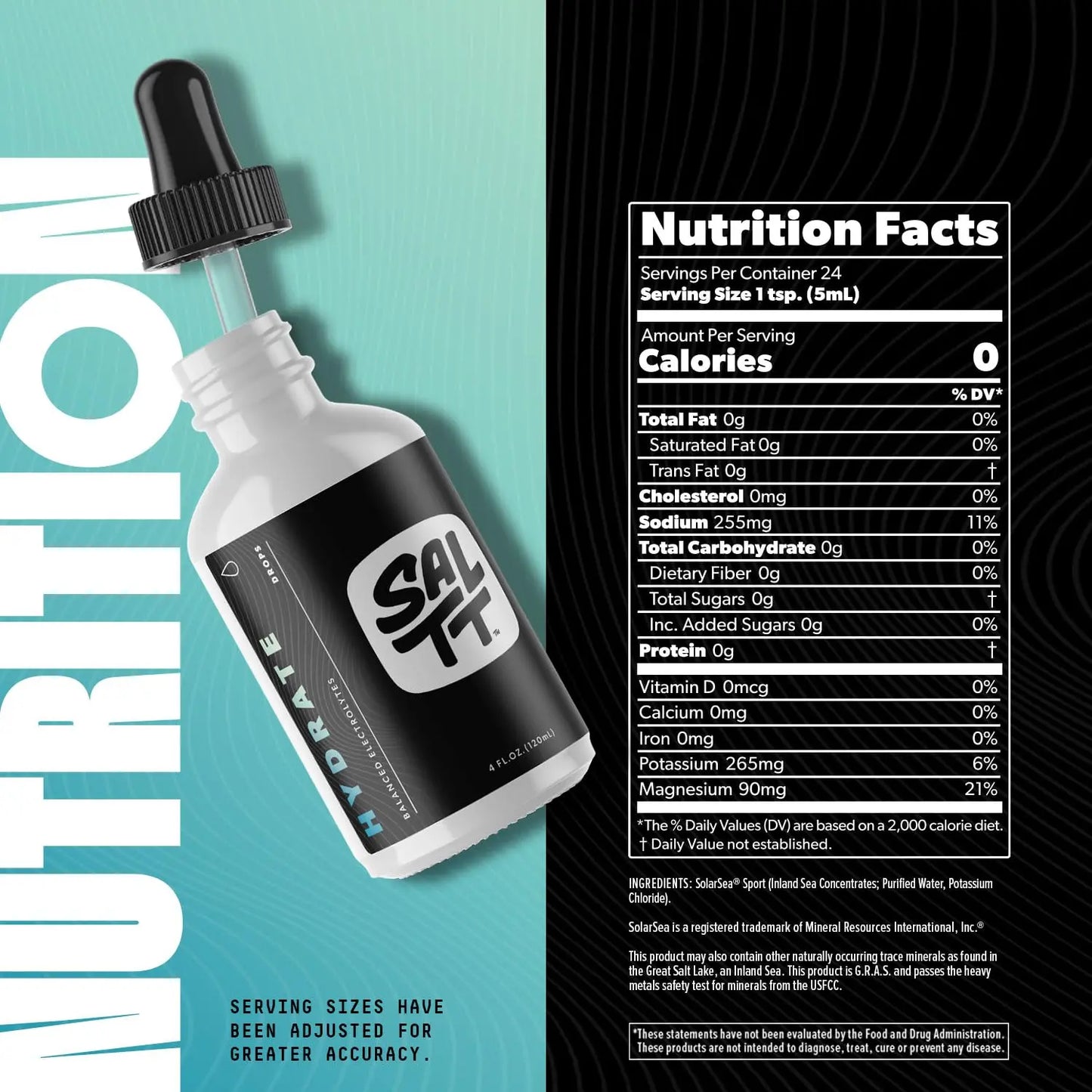 SALTT - Hydrate (4 oz) - Electrolytes Drops - Energy Boost - Sodium, Potassium, Magnesium, Zinc, Copper - Unflavored - Ultra Low Carb - Zero Sugar, Vegan, Keto Chow