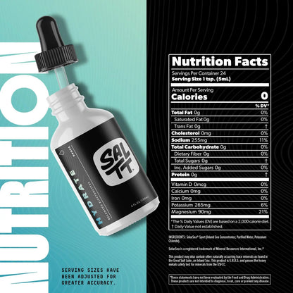 SALTT - Hydrate (4 oz) - Electrolytes Drops - Energy Boost - Sodium, Potassium, Magnesium, Zinc, Copper - Unflavored - Ultra Low Carb - Zero Sugar, Vegan, Keto Chow
