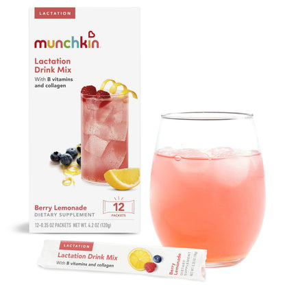 Munchkin Milkmakers Lactation Drink Mix Supplement with B Vitamins/Collagen/Fenugreek & Milk Thistle for Breastfeeding Moms, Berry Lemonade, 12 Count Munchkin