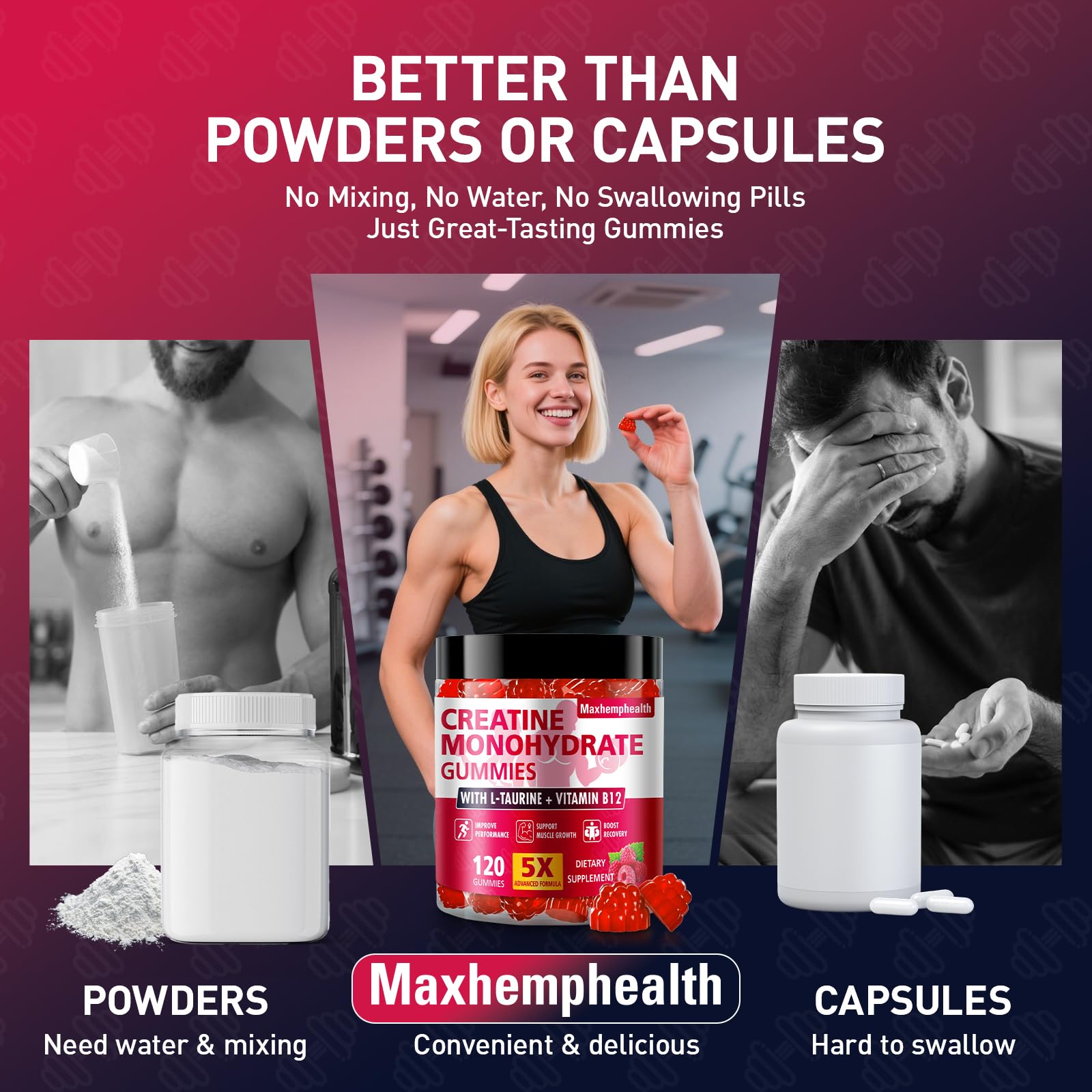 Creatine Gummies for Men & Women, Creatine Monohydrate Gummies 5g, Build Muscle, Strength, Recovery, Cognitive Health & Memory, Pre Workout Supplement, 120 Count Raspberry Chewable Gummy Maxhemphealth buy australia supplements