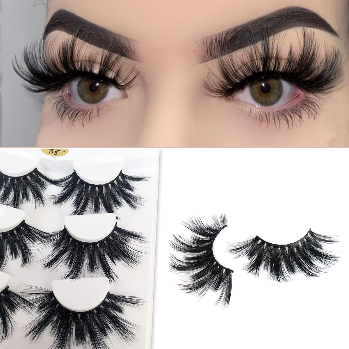 MIKIWI 25mm Lashes, Dramatic 6D Faux Mink Lashes, Fluffy Volume Eyelashes, Thick Crossed Lashes, Long Faux 25mm Mink Lashes (6D4-05) mikiwi
