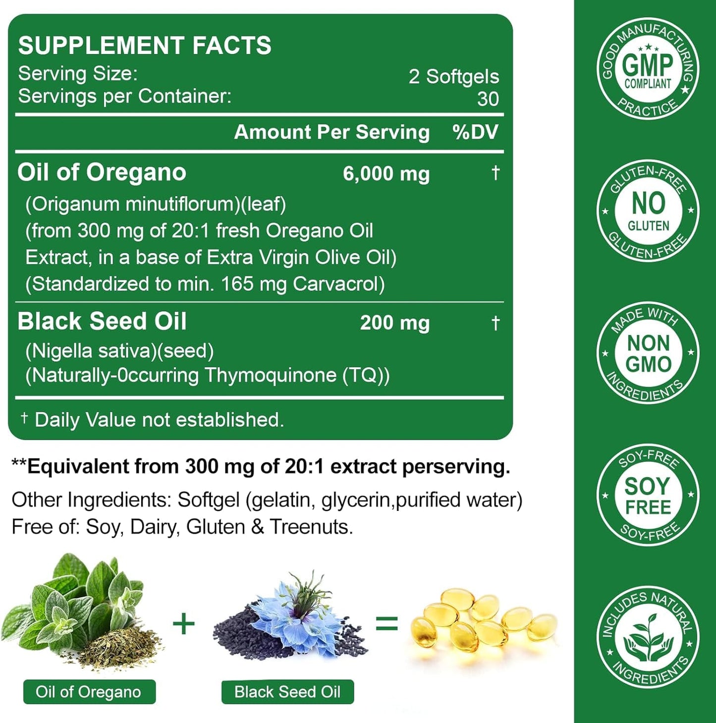 Nature's live Oil of Oregano with Black Seed Oil, 2 in 1 Oregano Supplement for Immune Health, Retains High Concentrated Carvacrol & Thymoquinone Nature's live