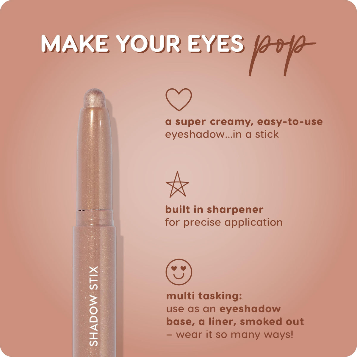 ColourPop Shadow Stix - Cream Eyeshadow Stick with Long-Lasting Color - Multi-Use Cream Makeup with a Built-In Sharpener & Precise Tip for Easy Application - Socialite (0.05 oz) ColourPop