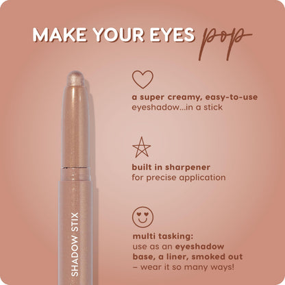 ColourPop Shadow Stix - Cream Eyeshadow Stick with Long-Lasting Color - Multi-Use Cream Makeup with a Built-In Sharpener & Precise Tip for Easy Application - Socialite (0.05 oz) ColourPop