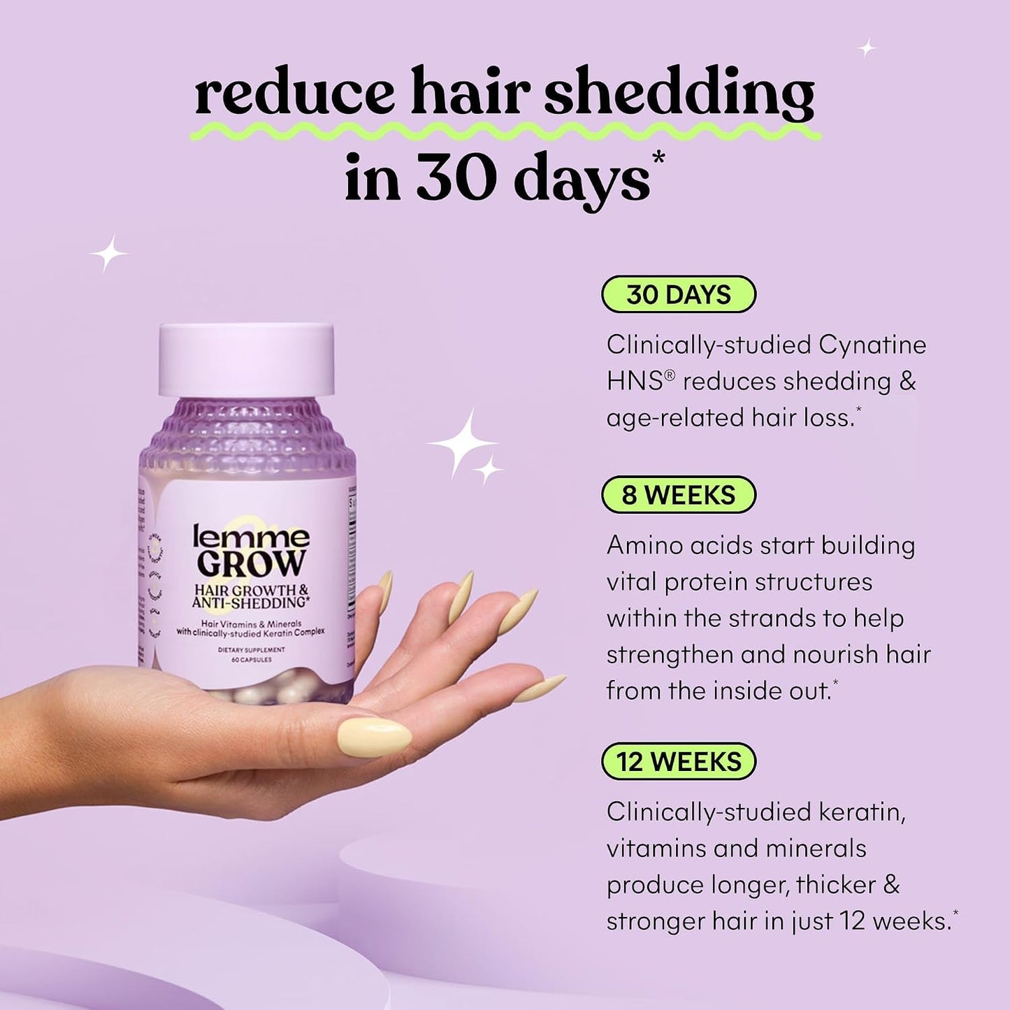 Lemme Grow Hair Growth Capsules for Women, Clinically Studied Keratin Complex, Visibly Thicker Hair & Reduced Shedding, Nourish Thinning Hair, Biotin-Free, 30 Count, 30-Day Supply