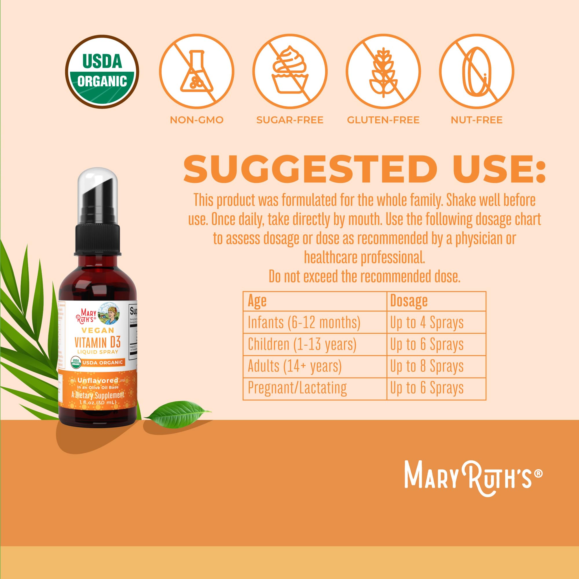 MaryRuth Organics Vitamin D USDA Organic | VIT D3 Liquid | Sugar Free | Liquid VIT D Spray Immune Support for Adults & Kids | Bone Health| Vegan | Gluten Free | Non-GMO | 30 Servings MARYRUTH'S buy australia supplements