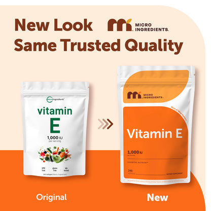 Micro Ingredients Vitamin E 1000 IU, 240 Softgels | Pure Vitamin E Oil Pills | Antioxidant Supplements for Skin and Face | Non-GMO, Gluten Free Micro Ingredients
