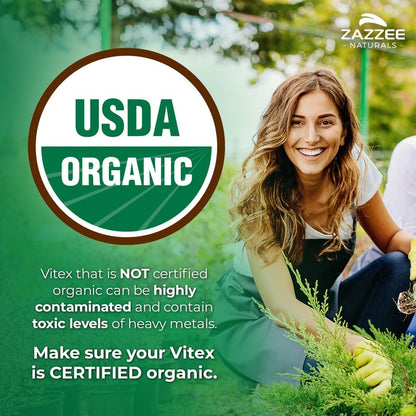 Zazzee USDA Organic Vitex 4:1 Extract, 120 Vegan Capsules, 4 Month Supply | Chaste Berry, Hormonal Balance & Cycle Support for Women, Certified Kosher, Vitex Agnus-Castus, Non-GMO, Made in the USA Gsupps Australia