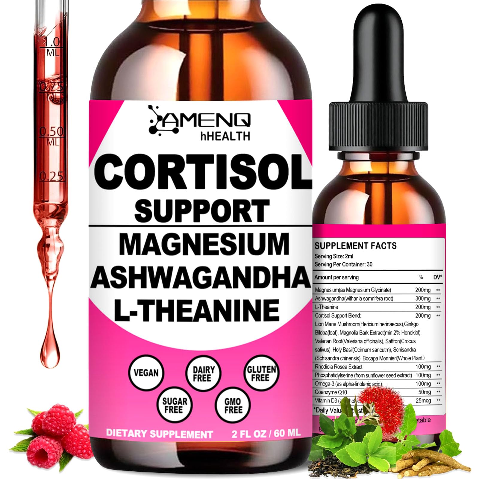 Cortisol Supplement Liquid Drops, 17-in-1 Cortisol Reducer w. Ksm-66 Ashwagandha Theanine Rhodiola Rosea Magnesium Phosphatidylserine, Hormone Balanced & Lower Cortisol for Women Calm* Relaxation AMENQ hHEALTH buy australia supplements