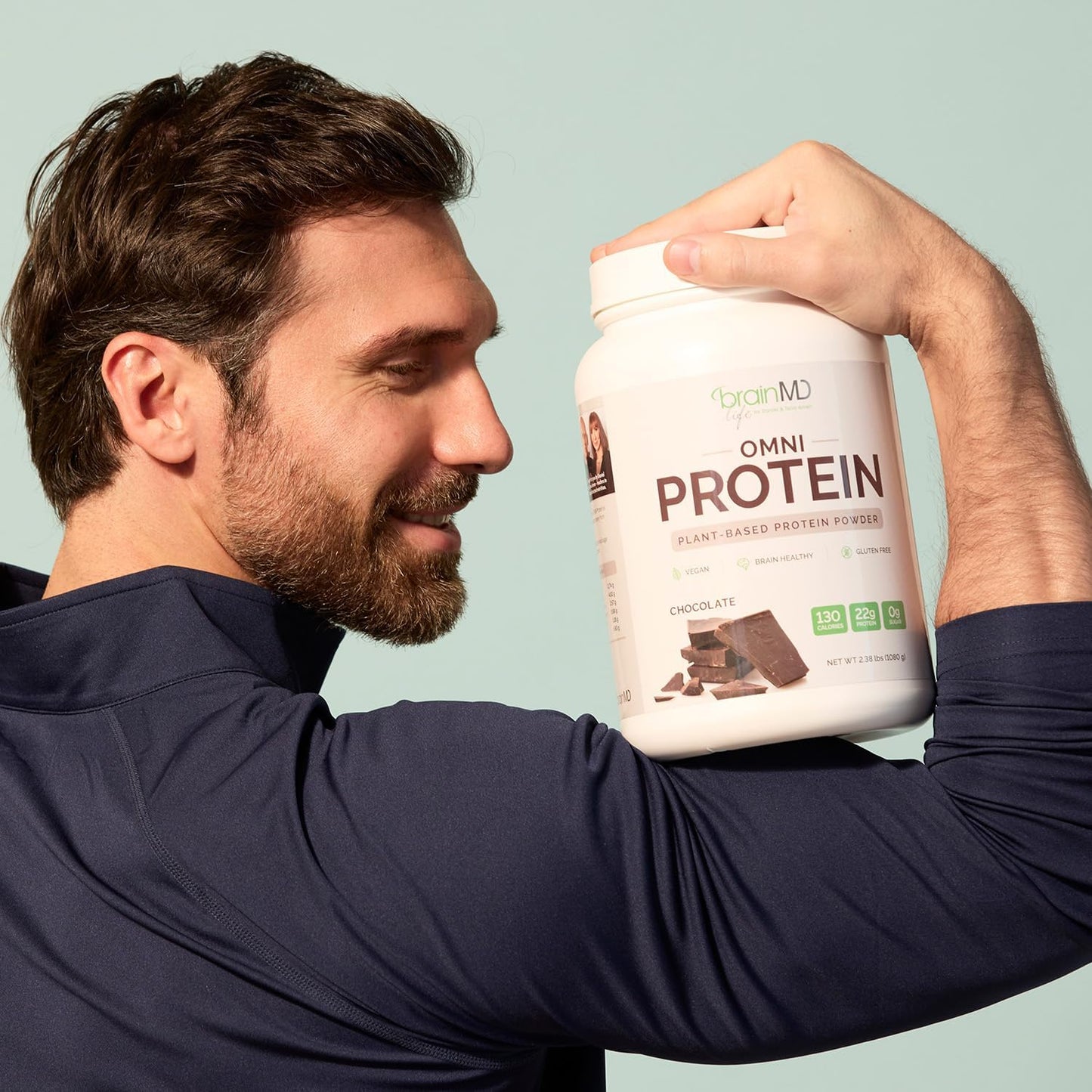 BRAINMD Dr Amen Omni Protein Chocolate - 2.38 lbs - Plant-Based Protein Powder - Promotes Energy & Exercise Recovery - Vegan, Vegetarian, Sugar Free, Gluten Free - 30 Servings