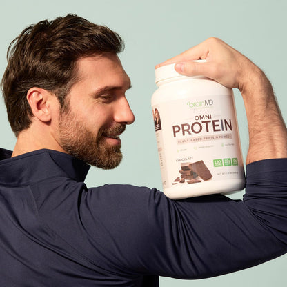 BRAINMD Dr Amen Omni Protein Chocolate - 2.38 lbs - Plant-Based Protein Powder - Promotes Energy & Exercise Recovery - Vegan, Vegetarian, Sugar Free, Gluten Free - 30 Servings