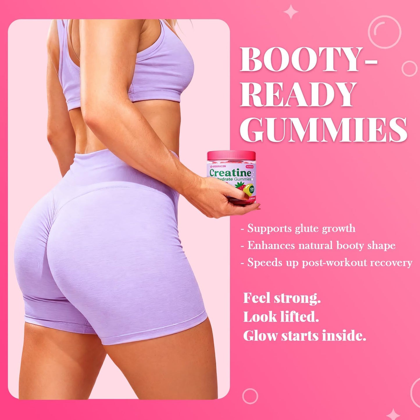 Creatine for Women, Creatine Monohydrate Gummies with Collagen, Vitamin D3 & Calcium for Muscles, Booty & Energy, Flavored Sugar Free Creatine Gummies Post ARDORACON
