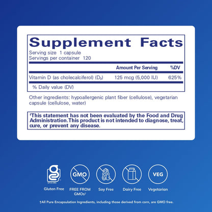 Pure Encapsulations Vitamin D3 125 mcg (5,000 IU) - Supplement to Support Bone, Joint, Breast, Heart, Colon, and Immune Health Pure Encapsulations