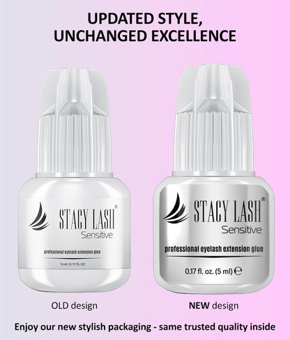 STACY LASH Sensitive Eyelash Extension Glue 0.17fl.oz/5ml / 5-6 Sec Drying time/Retention – 4-5 Weeks/Black Adhesive/Lash Tech Supplies STACY LASH