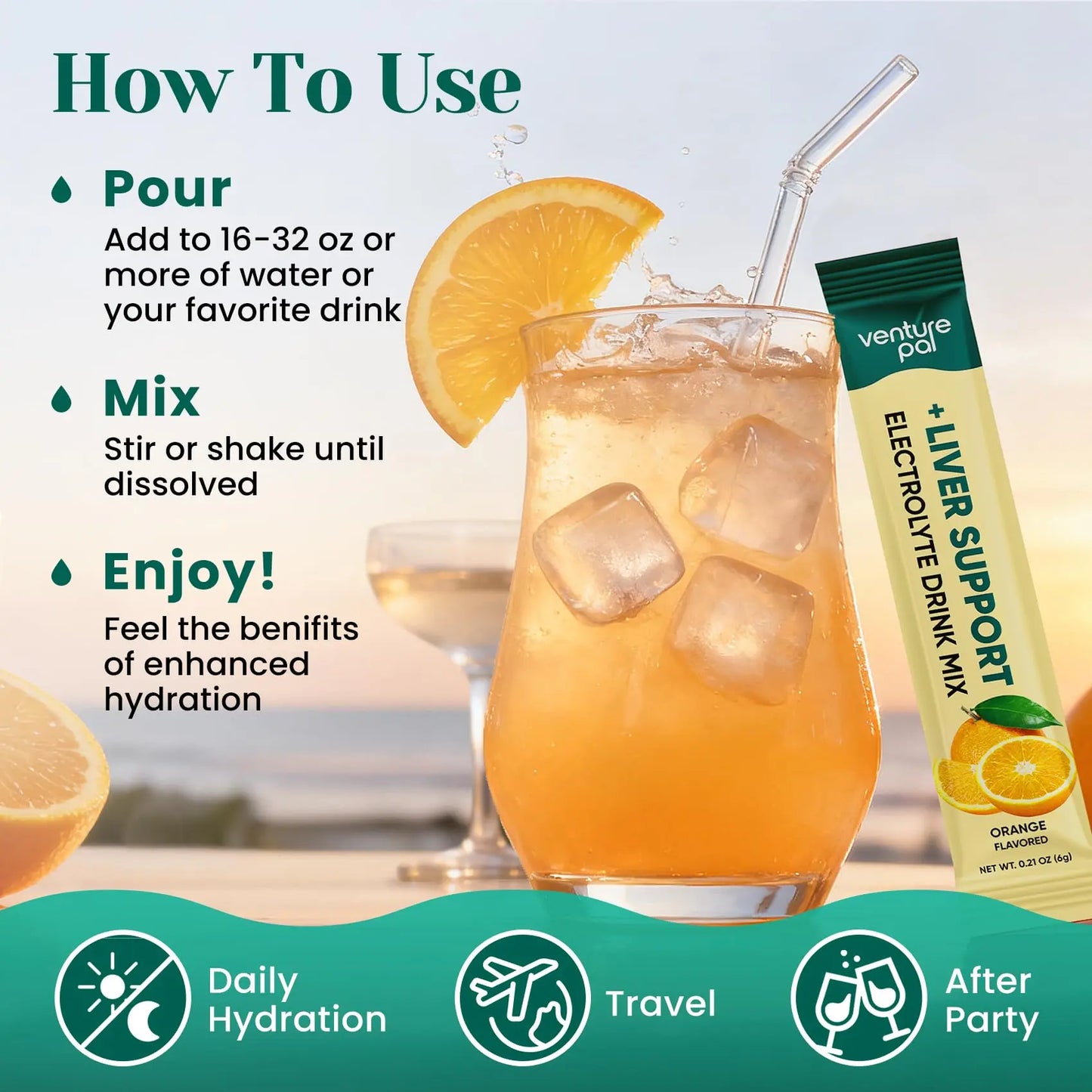 Venture Pal Hydration Packets + Liver Support- Liquid Daily IV Electrolyte Powder Packets with 7 Electrolytes & 5 Vitamins, Milk Thistle + L-Theanine | Sugar-Free Venture Pal