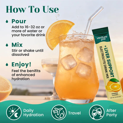 Venture Pal Hydration Packets + Liver Support- Liquid Daily IV Electrolyte Powder Packets with 7 Electrolytes & 5 Vitamins, Milk Thistle + L-Theanine | Sugar-Free Venture Pal