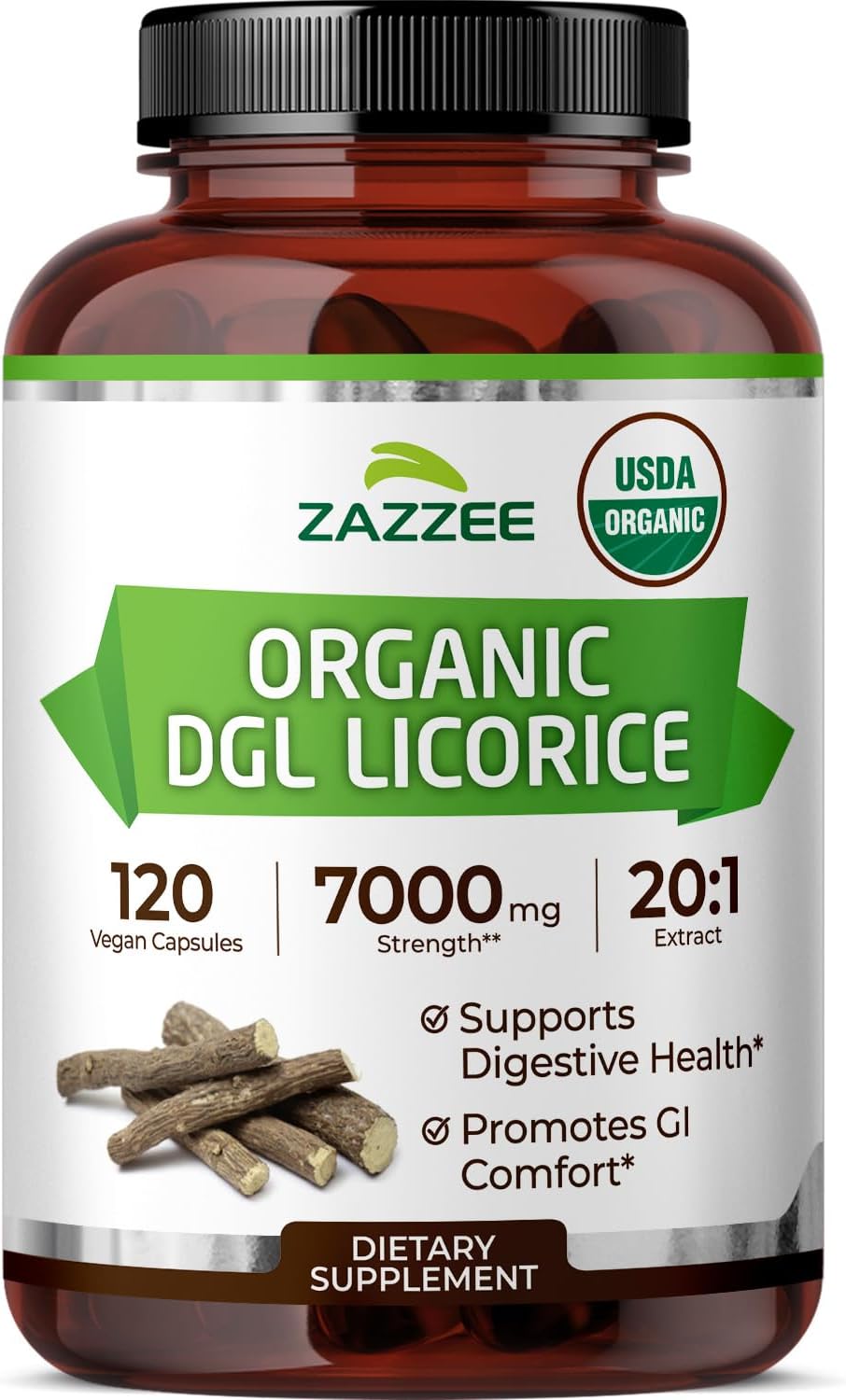 Zazzee USDA Organic DGL Licorice 20:1 Extract, 120 Vegan Capsules | 4 Month Supply, Deglycyrrhizinated Licorice Root, Glycyrrhiza Glabra, Digestive & Stomach Support, All-Natural, Made in USA Gsupps Australia