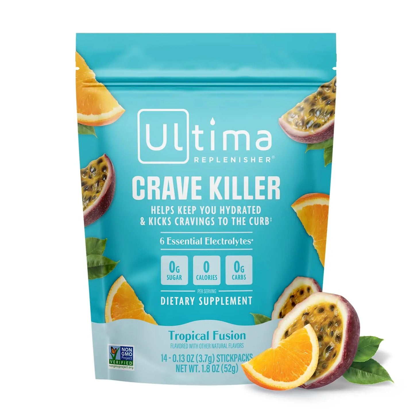 Ultima Replenisher Crave Killer Supplement and Electrolytes Powder – Tropical Fusion, 14 Stickpacks – Hydration Packets that Kick Cravings to The Curb Ultima Replenisher