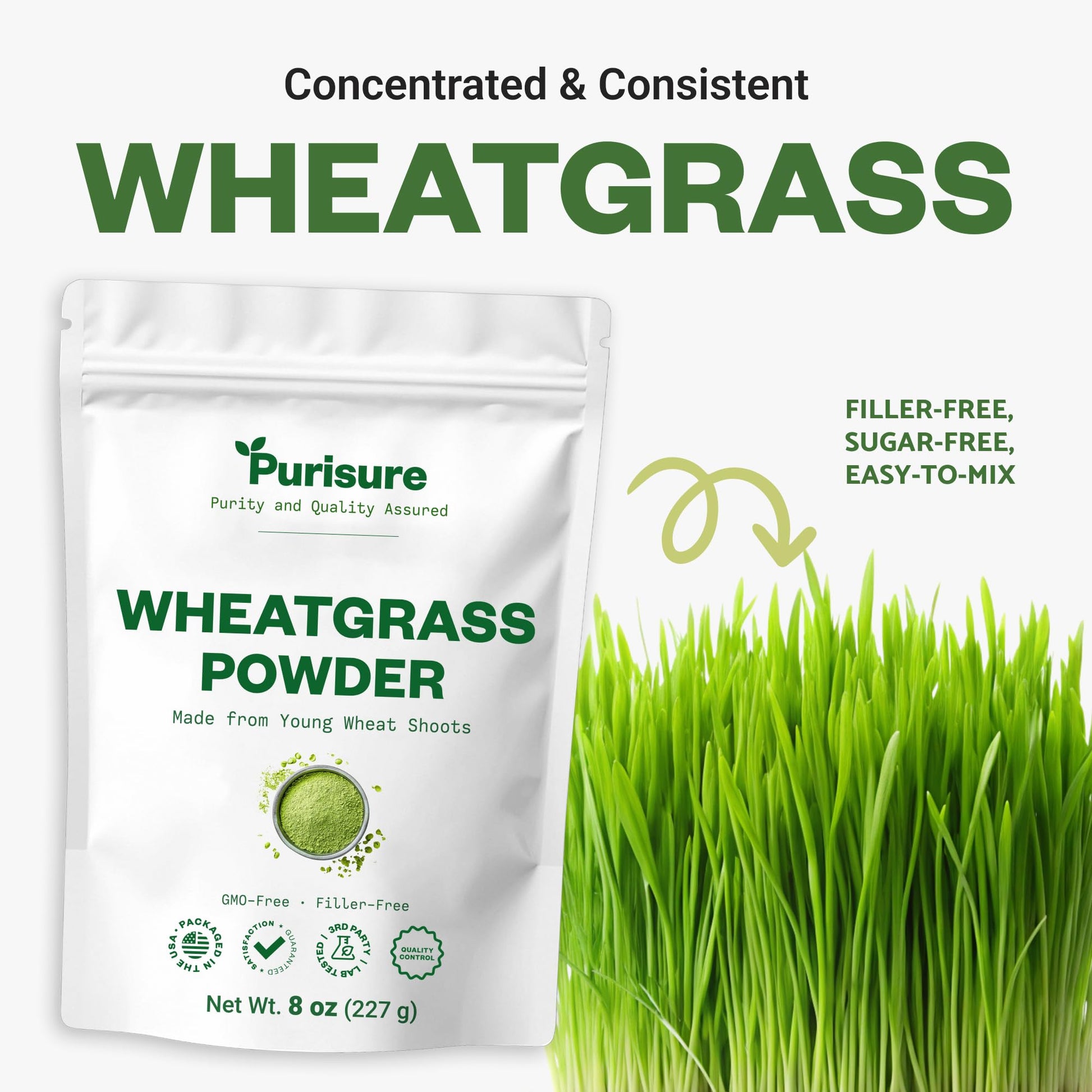 Purisure Wheatgrass Powder, 8oz, Wheat Grass Powder, Green Superfood for Salads, Smoothie and Shakes, Superfood Powder Rich in Immunity Vitamins, Fiber and Minerals, 76 Servings Purisure buy australia supplements