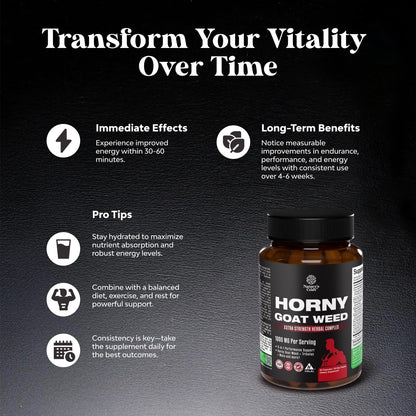 Horny Goat Weed for Men - Extra Strength Male Supplement with Black Maca Root, Tongkat Ali, Saw Palmetto & Panax Ginseng Extract for Stamina & Energy - 60 Count Gsupps Australia