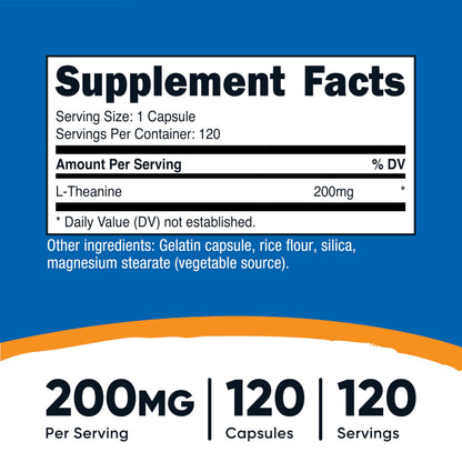 Nutricost L-Theanine 200mg, 120 Capsules, Double Strength - Non-GMO, Gluten Free Nutricost