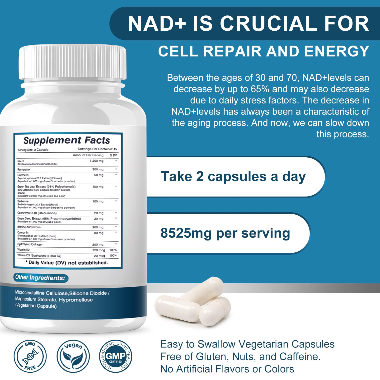 ETOVO NAD+ Supplement, 8525 mg Liposomal NAD Resveratrol Supplement for Women and Men with Coptisine Quercetin Curcumin Supports Cellular Health, Energy & Healthy Anti-Aging 180 Counts ETOVO buy australia supplements