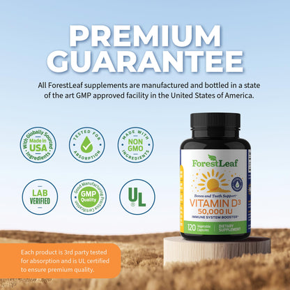 ForestLeaf - Vitamin D3 IU Weekly Supplement - (50,000 IU - 120 Count - 2 Pack)