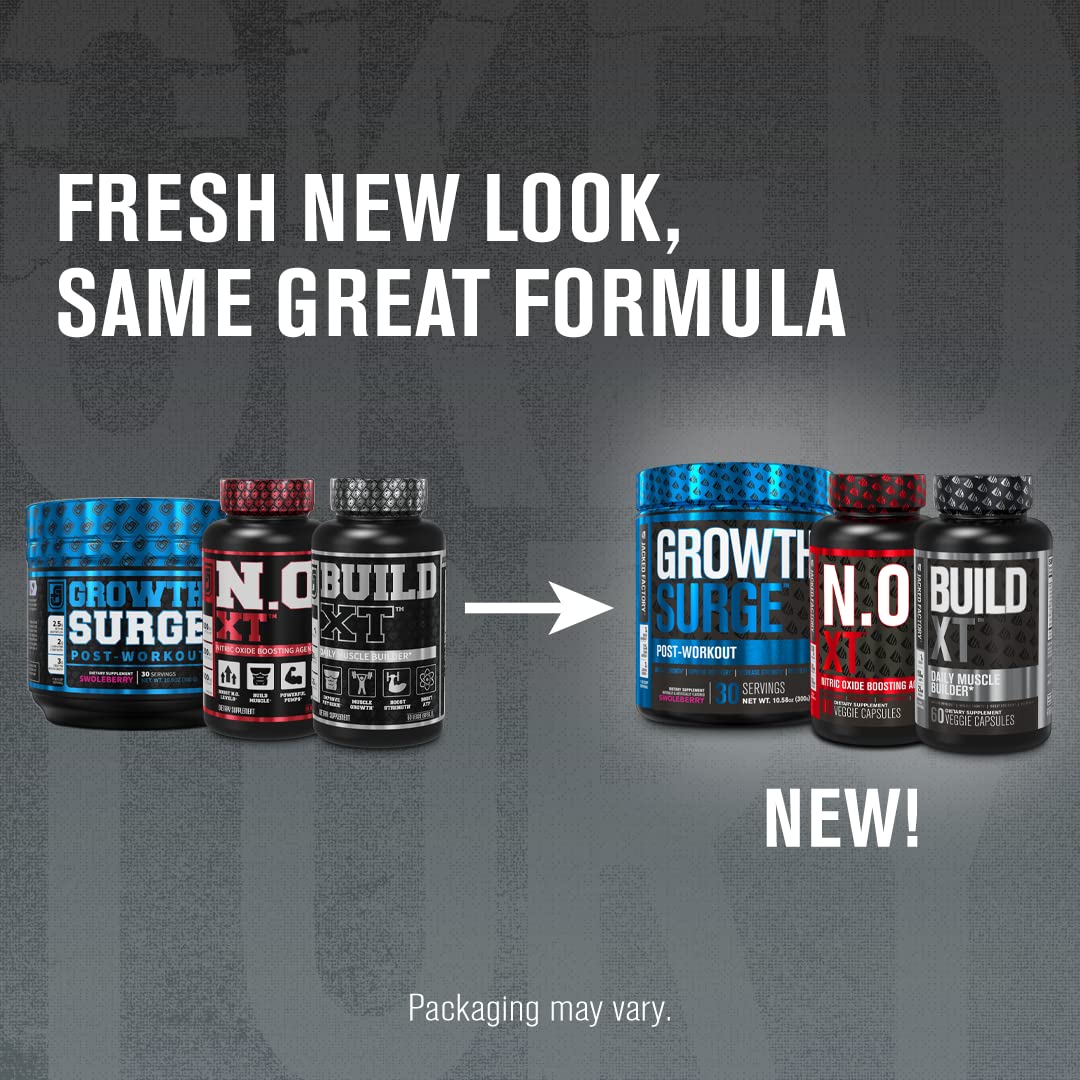Jacked Factory N.O. XT Nitric Oxide Supplement, Growth Surge Post Workout Muscle Builder, Build XT Muscle Builder