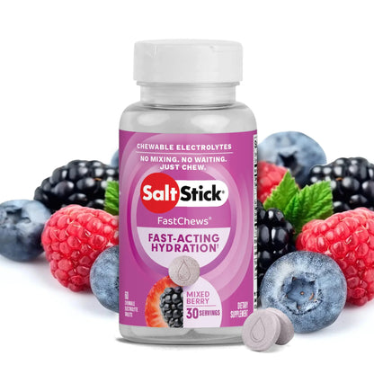 SaltStick Electrolyte FastChews - 60 Mixed Berry Chewable Tablets - Salt Tablets for Running and Hydration, Electrolyte Chews - 60 Count Bottle SaltStick