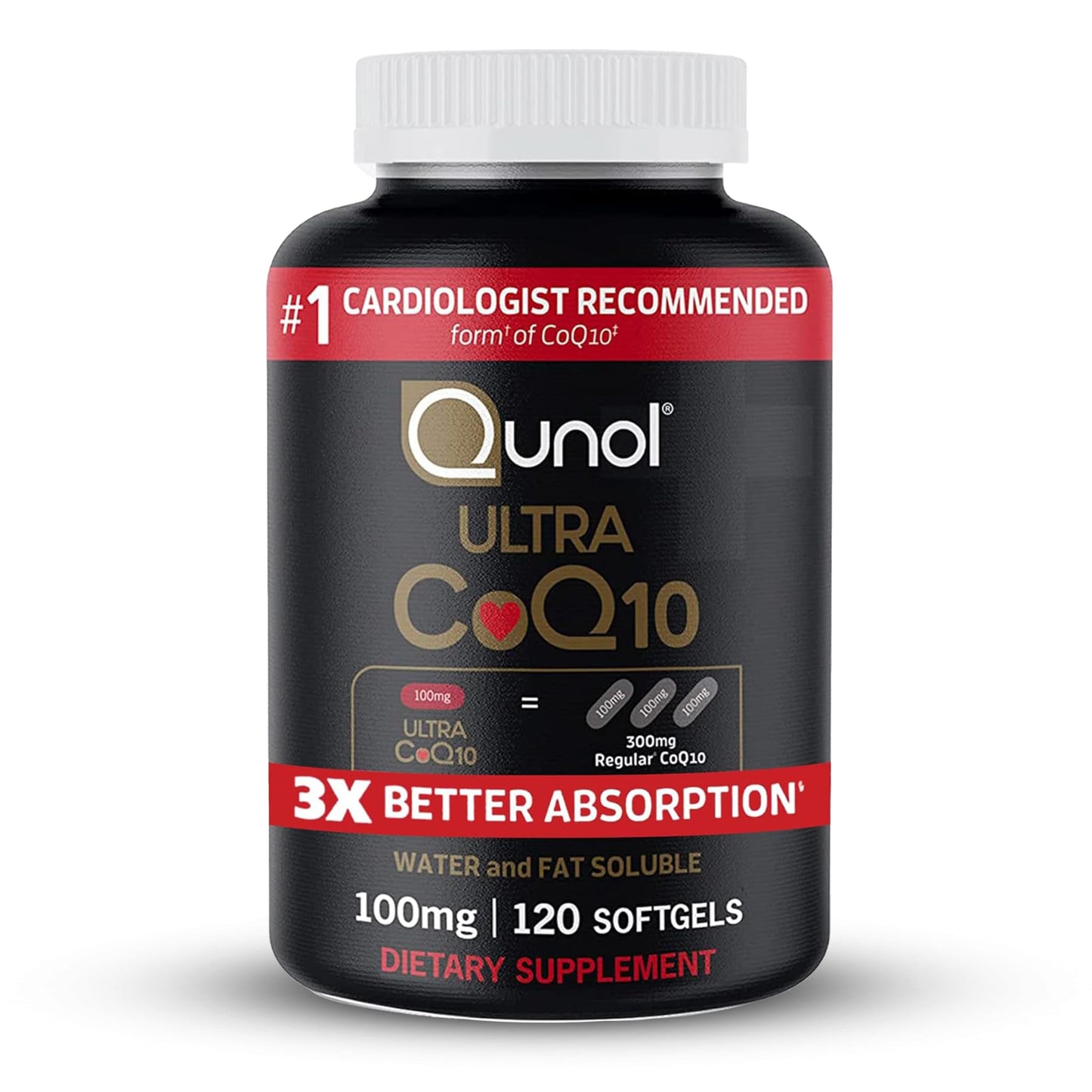 Qunol Ultra CoQ10 100mg, 3x Better Absorption, Patented Water and Fat Soluble Natural Supplement Form of Coenzyme Q10 Qunol