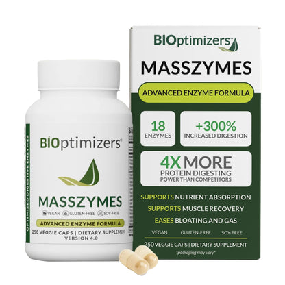 BiOptimizers MassZymes - Complete Digestive Enzymes Supplement for Gut Health - Bloating Relief for Men and Women - Lipase Amylase Bromelain BIOptimizers