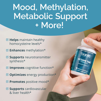 BRAINMD Dr Amen Betaine TMG - 60 Capsules - Mood & Methyl Support - Gluten Free - 30 Servings
