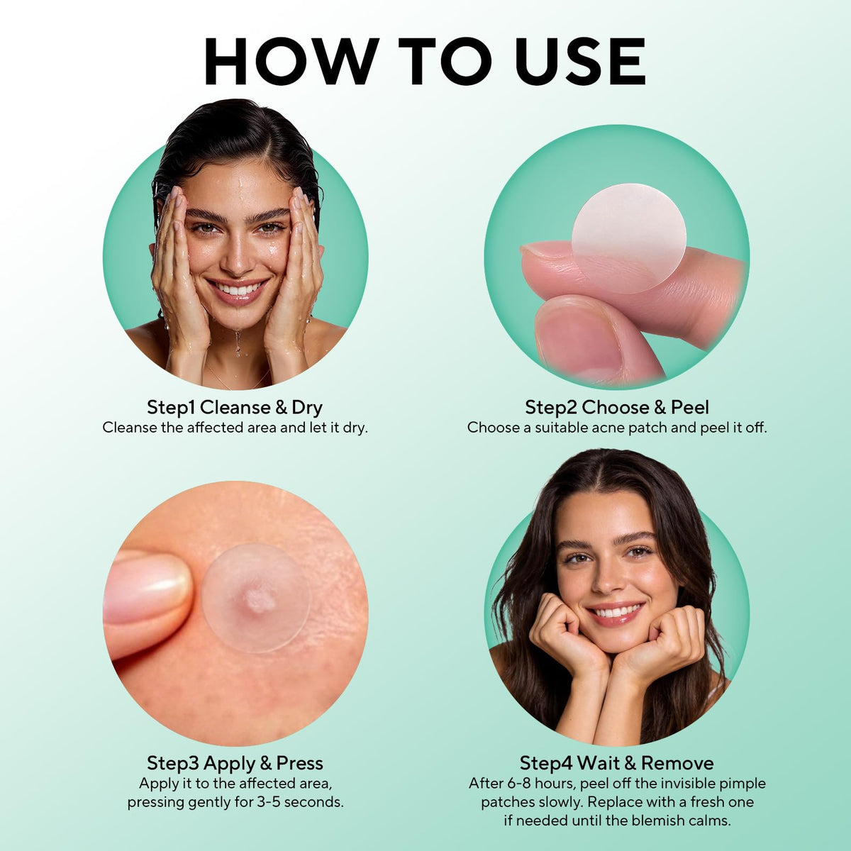 QUSTERE 580 Count Pimple Patches for Face, Large Hydrocolloid Acne Patches Stickers Bandages, Blemishes Zit Breakouts for Cheeks, Forehead, Chin, Nose for Full Face & Body | 7 Sizes | 4 Shapes QUSTERE