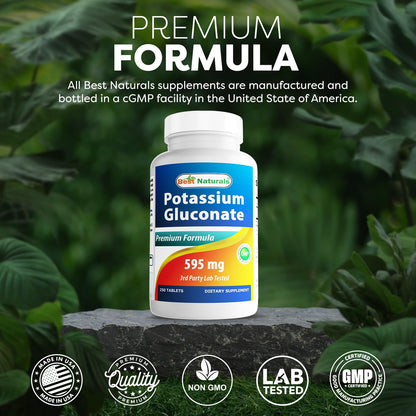 Best Naturals Potassium Gluconate Supplement 595 Mg Tablet, 250Count Best Naturals
