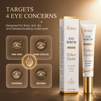Under Eye Serum for Dark Circles & Puffiness : Caffeine Retinol Peptide Eye Serum for Fine Lines and Wrinkles, Hydrating Daily Eye Care for Women & Men, 0.7 fl oz BIYSBER