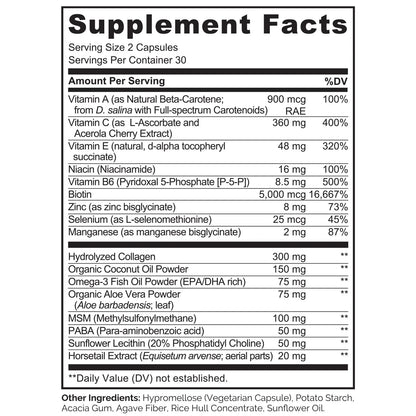 NATURELO Hair, Skin and Nails Vitamins - 5000 mcg Biotin, Collagen, Natural Vitamin E - Supplement for Healthy Skin NATURELO