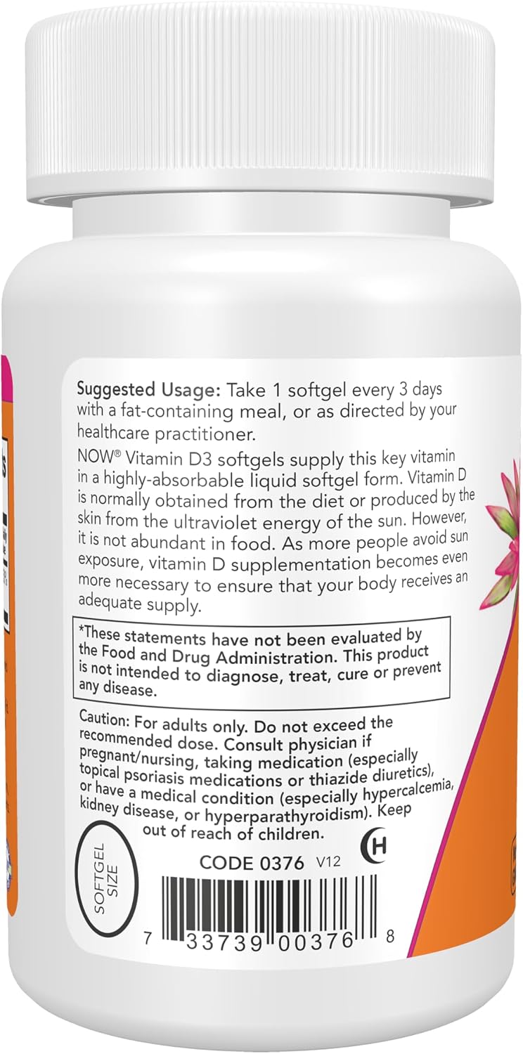 NOW Foods Supplements, Vitamin D-3 10,000 IU, Highest Potency, Structural Support*, 120 Softgels Gsupps Australia