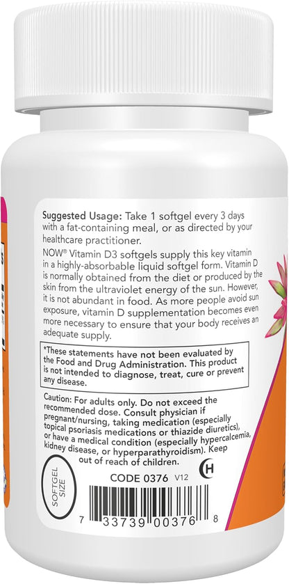 NOW Foods Supplements, Vitamin D-3 10,000 IU, Highest Potency, Structural Support*, 120 Softgels Gsupps Australia