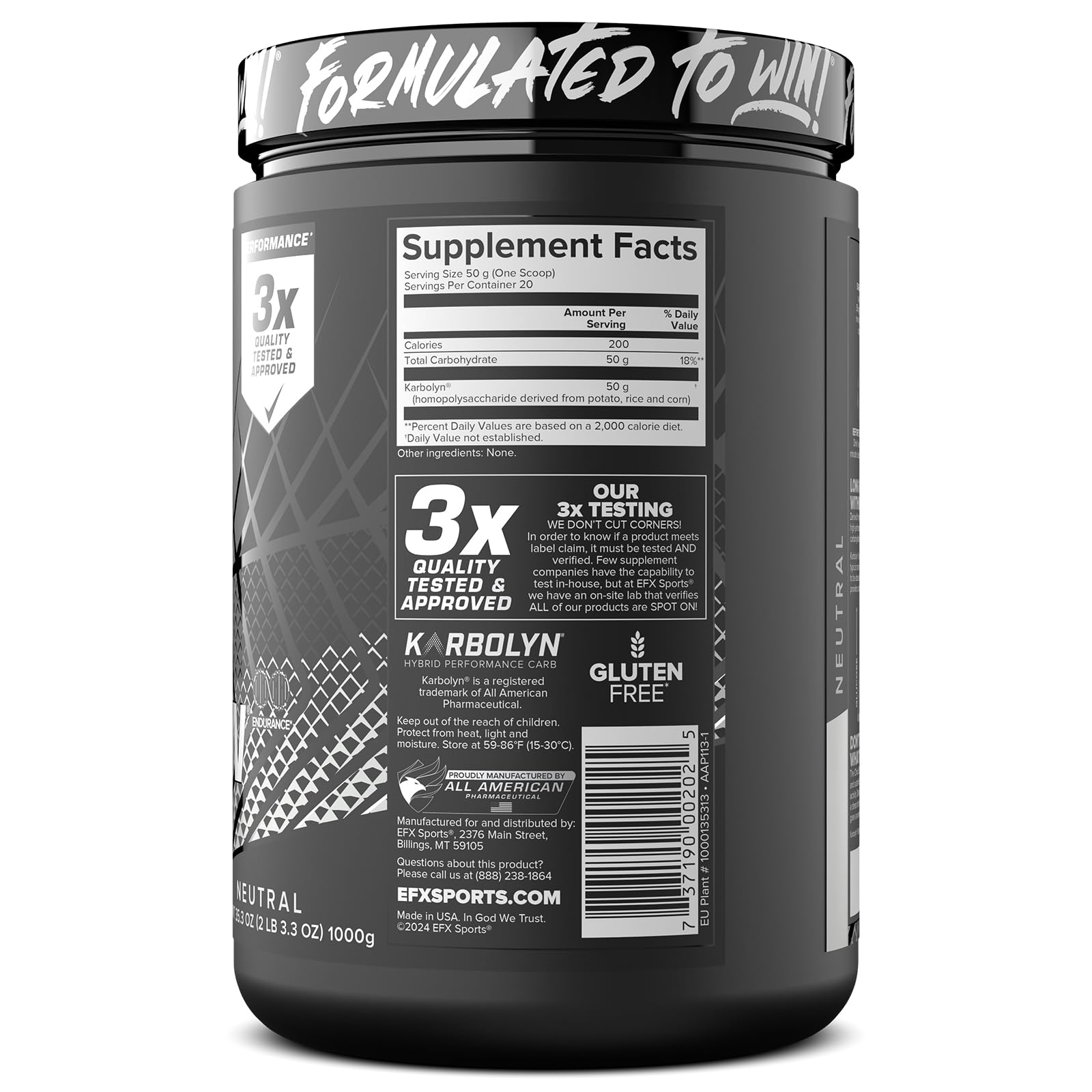 EFX Sports Karbolyn Fuel | Fast-Absorbing Carbohydrate Powder | Carb Load, Sustained Energy, Quick Recovery | Stimulant Free | 20 Servings (Neutral) EFX Sports buy australia supplements