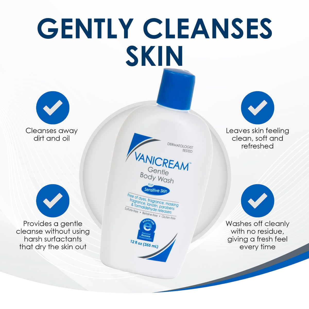 Vanicream Gentle Body Wash, 12 Fl Oz, Formulated without Common Irritants for Sensitive Skin, Gentle Cleanse and Moisture, Removes Dirt & Oils, Non-Drying, pH-Balanced Shower Gel Vanicream