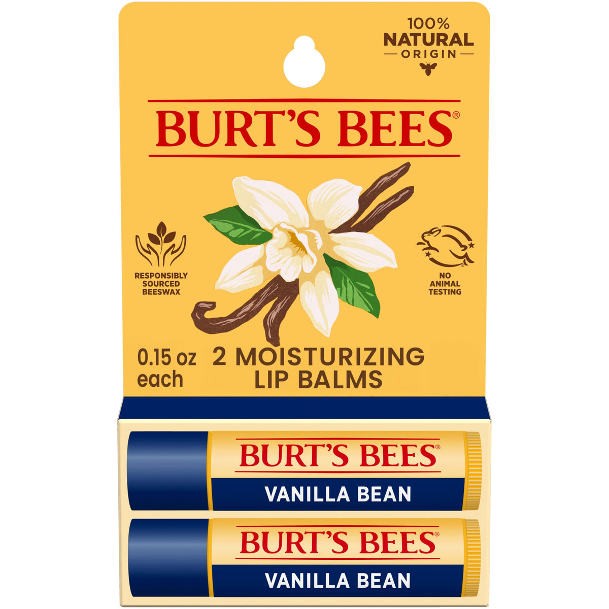 Burt's Bees Lip Balm - Vanilla Bean, Lip Moisturizer With Responsibly Sourced Beeswax, Tint-Free, Natural Origin Conditioning Treatment, 2 Tubes, 0.15 oz. Burt's Bees