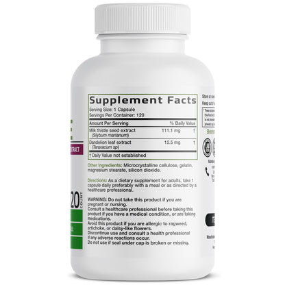 Bronson Milk Thistle Silymarin Marianum & Dandelion Extract Liver Health Support, Antioxidant Support, Detox, 120 Capsules Bronson