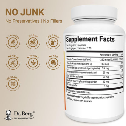 Dr. Berg Maximum Strength 2-in-1 Vitamin D3 K2 10,000 IU | Naturally Derived D3 | 4X Lab-Tested & Verified | High Absorption Formula Dr. Berg Nutritionals