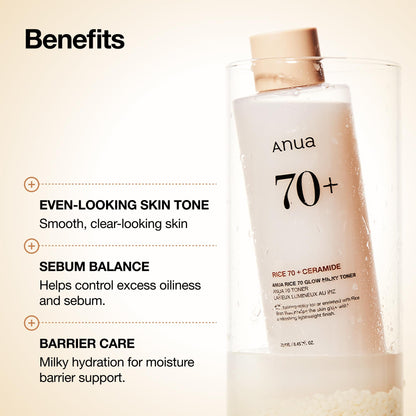 Anua Rice 70 Glow Milky Toner, Non Comedogenic, Korean Skincare, 8.45 fl.oz ANUA
