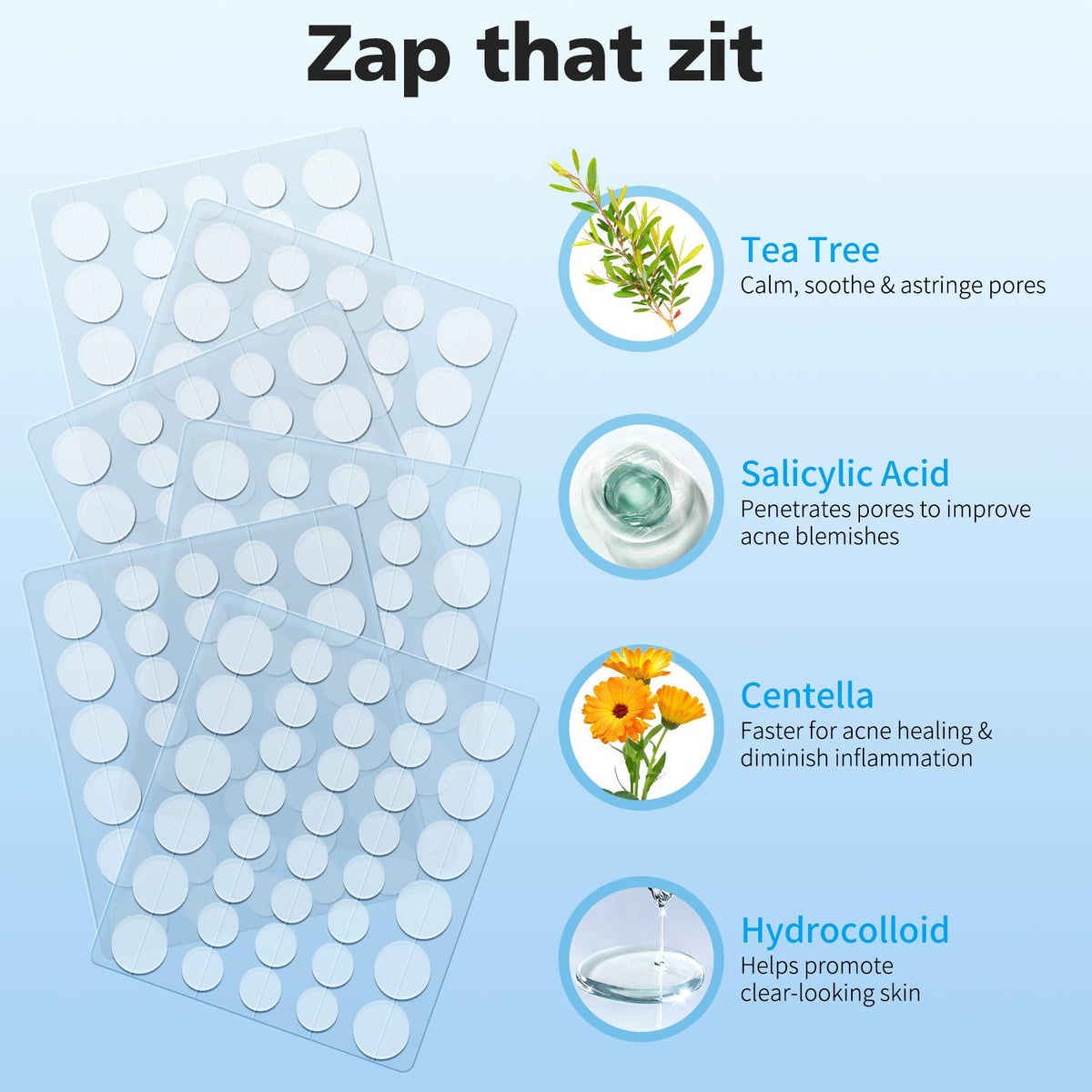 QUSTERE Pimple Patches for Face, Hydrocolloid Acne Patches, Cute Round Shape Zit Covers, Spot Stickers with Tea Tree, Salicylic Acid & Cica Oil| 2 Sizes (9mm, 12mm) |288 Count QUSTERE