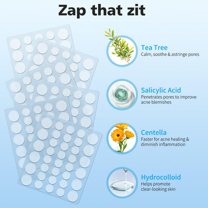QUSTERE Pimple Patches for Face, Hydrocolloid Acne Patches, Cute Round Shape Zit Covers, Spot Stickers with Tea Tree, Salicylic Acid & Cica Oil| 2 Sizes (9mm, 12mm) |288 Count QUSTERE